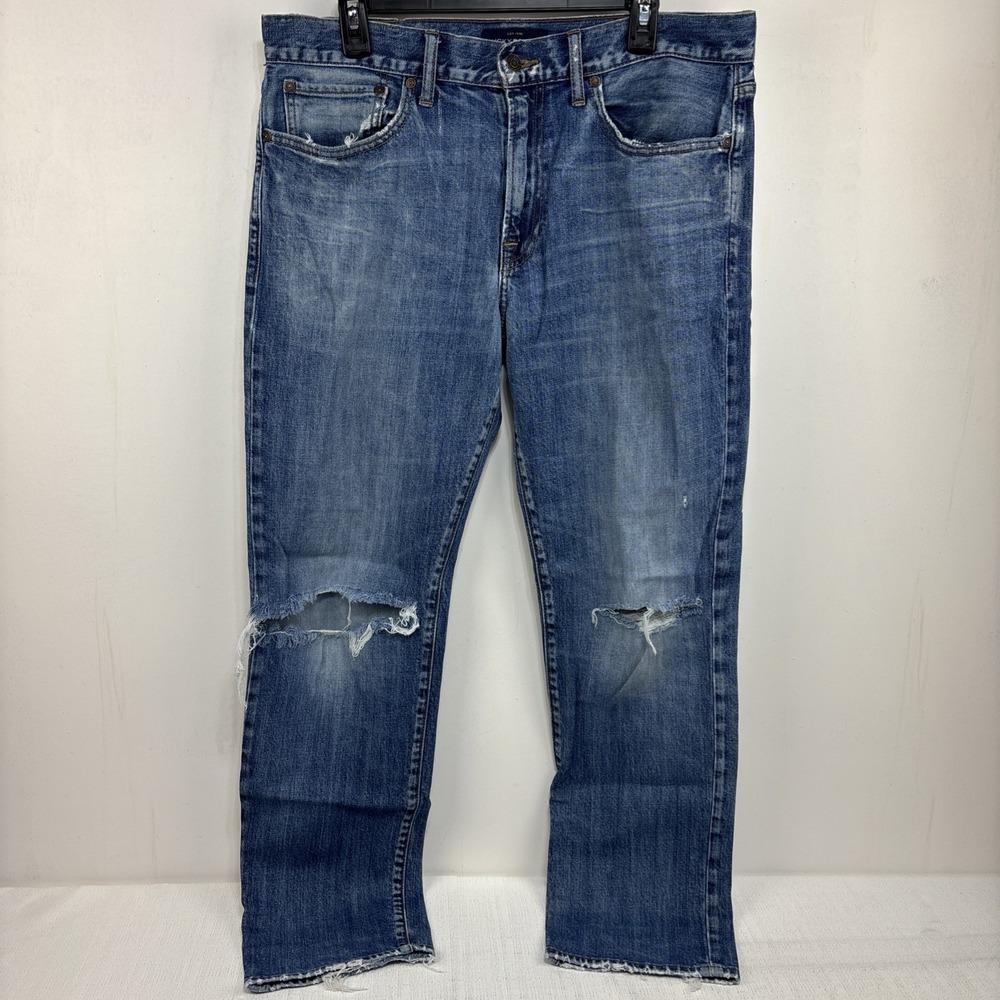Lucky Brand 121 Slim Men's Jeans‎ Size 34x30 Blue Medium Wash Distressed Look